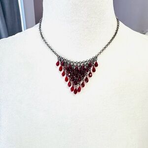 Vintage Siam Red Teardrop Fringe Necklace Express beads Y2K